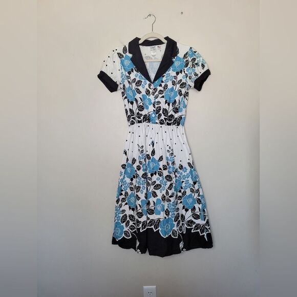 Vintage Jodi California A-Line Dress Floral Pinup 50s Retro Milkmaid Size Small - Picture 2 of 16